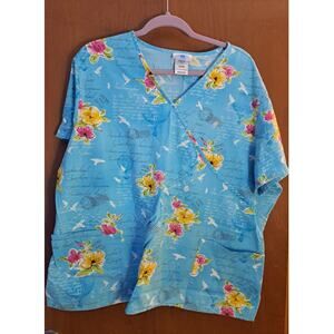 Women's Floral Light Blue Scrub top Size 2X